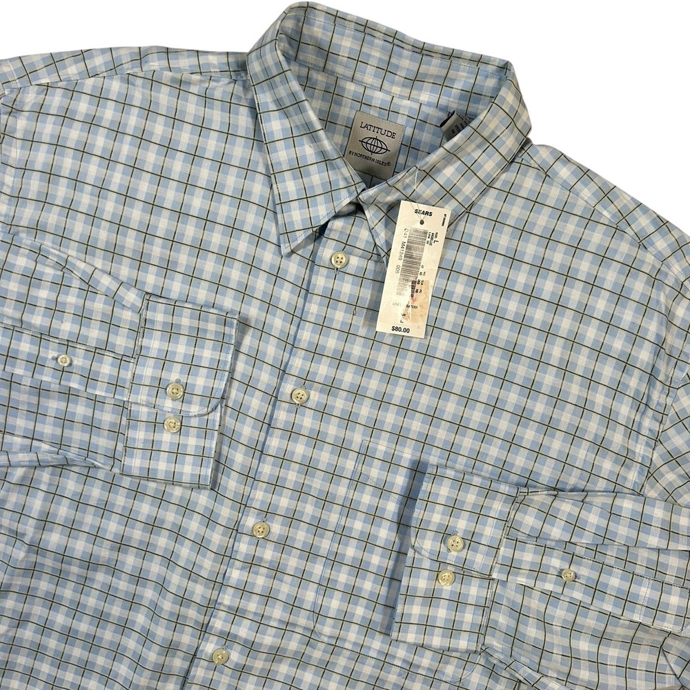Latitude by Northern Isles NEW Button Up Shirt Men‎ L Blue Plaid Long Sleeve $80